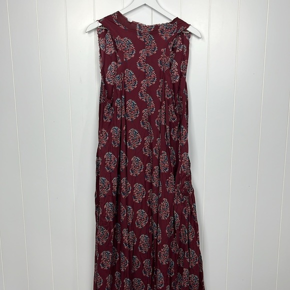 Earthbound Trading Co Womens Dress M Burgundy/Blue Maxi Paisley Print Cottage - Picture 11 of 14